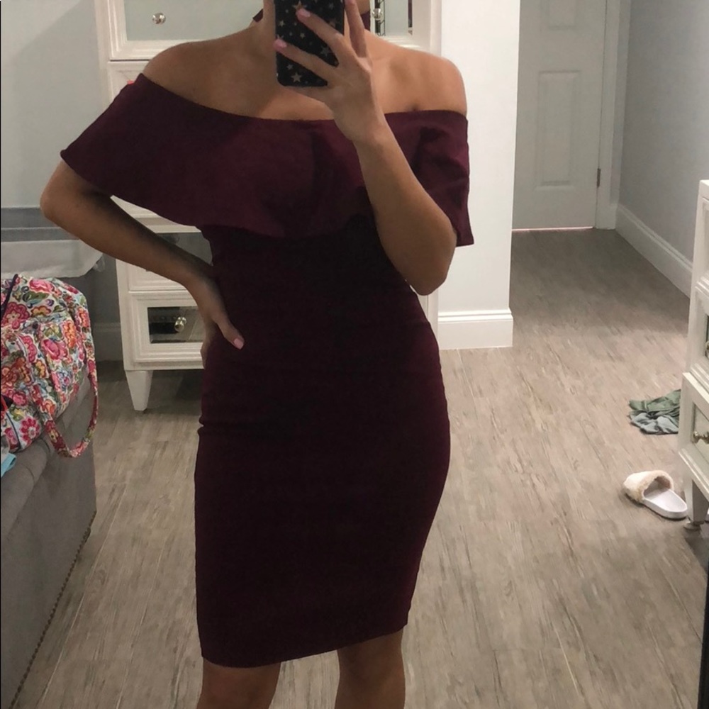 Burgundy ruffle dress